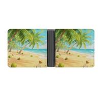 STVNKML Teton Prairie Leather Bifold Wallet with 2 Hidden Pockets 6 Card Slots Slim Wallets for Cash, Cards, And ID, Tropical Beach, One Size, Modern
