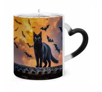 STVNKML The Black Cat Is Pacing on The Roof Color Changing Mug Heat Activated Novelty Coffee Cup with Ear Shape Design Gift Mugs for Christmas Birthday Wedding, Magic Ceramic Mug for Tea & Cocoa 12oz