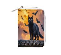 STVNKML The Black Cat Is Pacing on The Roof Leather Card Bag Portable Coin Wallet Mini Change Holder Coin Pocket PU Wallet Card Wallets Clutch Bags for Women Men, style, 16x11.5cm