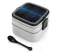 STVNKML The Blue Binary Matrix Bento Box with Spoon & Handle - 2 Compartment Leak-Proof Stackable Lunch Box for Adults, BPA-Free Reusable Food Containers for Work, Travel, Picnic