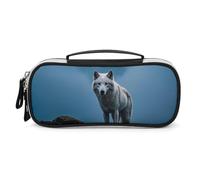 STVNKML The White Wolf on The Rock Pencil Case - PU Leather Pencil Bag Multifunctional Zipper Pouch Bags Small Makeup & Stationery Organizer for Office, Travel, Men & Women (8.3x4.3x1.8in