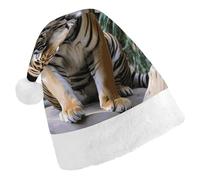 STVNKML Tiger in The Zoo Santa Hat for Adults Christmas Hat Xmas Santa Hats Cap for Costumes Holiday Party Supplies