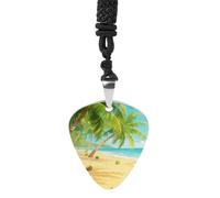 STVNKML Tropical Beach Guitar Pick Holder Necklace Stainless Steel Music Pendant with Adjustable 60cm Cord Functional Jewelry for Guitarists & Music Lovers, Unisex Hip Hop Punk Accessory