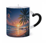 STVNKML Tropical Beach Palm Tree Color Changing Mug Heat Activated Novelty Coffee Cup with Ear Shape Design Gift Mugs for Christmas Birthday Wedding, Magic Ceramic Mug for Tea & Cocoa 12oz