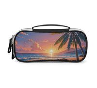 STVNKML Tropical Beach Palm Tree Pencil Case - PU Leather Pencil Bag Multifunctional Zipper Pouch Bags Small Makeup & Stationery Organizer for Office, Travel, Men & Women (8.3x4.3x1.8in