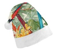 STVNKML Tropical Plants And Parrots Santa Hat for Adults Christmas Hat Xmas Santa Hats Cap for Costumes Holiday Party Supplies