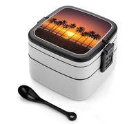 STVNKML Tropical Sunset Beach Bento Box with Spoon & Handle - 2 Compartment Leak-Proof Stackable Lunch Box for Adults, BPA-Free Reusable Food Containers for Work, Travel, Picnic