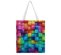 STVNKML Tropical Sunset Beach Canvas Tote Bag for Women - Cute Stylish Shoulder Bag, Reusable Shopping Bags for Daily, Rainbow Color Plaid-png, 38x41cm