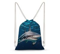 STVNKML Tropical Sunset Beach Drawstring Backpack Sport Gym Bags Yoga Shopping Travel Casual Daypacks for Women Men, Hammerhead Shark Scans the Ocean, 35x50cm, Travel Backpacks