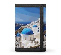 STVNKML Tropical Sunset Beach Slim Wallets for Men Money Clip Card Holder Wallet Men's Trifold Wallet And Coin Pocket, Santorini Greek Island sea View, One Size, Modern