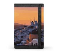 STVNKML Tropical Sunset Beach Slim Wallets for Men Money Clip Card Holder Wallet Men's Trifold Wallet And Coin Pocket, Greece Island Sunset Landscape, One Size, Modern