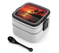 STVNKML Tropical Sunset Bento Box with Spoon & Handle - 2 Compartment Leak-Proof Stackable Lunch Box for Adults, BPA-Free Reusable Food Containers for Work, Travel, Picnic