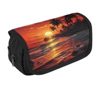 STVNKML Tropical Sunset Pencil Case Organizer - Large Capacity 3 Compartment Pencil Pouch for Adults, Portable Makeup Bag & Aesthetic Stationery Bag with Zipper (8.7x4.3) Unisex Gift