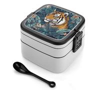 STVNKML Tropical Tiger Bento Box with Spoon & Handle - 2 Compartment Leak-Proof Stackable Lunch Box for Adults, BPA-Free Reusable Food Containers for Work, Travel, Picnic