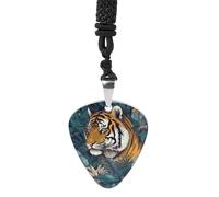 STVNKML Tropical Tiger Guitar Pick Holder Necklace Stainless Steel Music Pendant with Adjustable 60cm Cord Functional Jewelry for Guitarists & Music Lovers, Unisex Hip Hop Punk Accessory