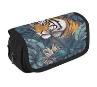 STVNKML Tropical Tiger Pencil Case Organizer - Large Capacity 3 Compartment Pencil Pouch for Adults, Portable Makeup Bag & Aesthetic Stationery Bag with Zipper (8.7x4.3) Unisex Gift
