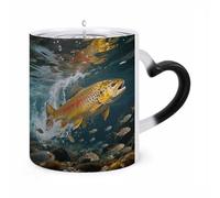 STVNKML Trout in The Water Color Changing Mug Heat Activated Novelty Coffee Cup with Ear Shape Design Gift Mugs for Christmas Birthday Wedding, Magic Ceramic Mug for Tea & Cocoa 12oz