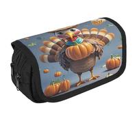 STVNKML Turkey Pumpkin Bird Pencil Case Organizer - Large Capacity 3 Compartment Pencil Pouch for Adults, Portable Makeup Bag & Aesthetic Stationery Bag with Zipper (8.7x4.3) Unisex Gift