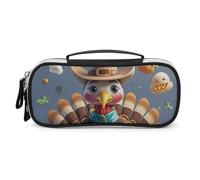 STVNKML Turkey Pumpkin Bird Pencil Case - PU Leather Pencil Bag Multifunctional Zipper Pouch Bags Small Makeup & Stationery Organizer for Office, Travel, Men & Women (8.3x4.3x1.8in