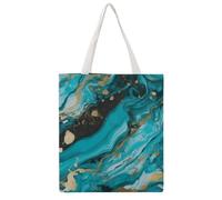 STVNKML Turquoise Blue Gold Marble Canvas Tote Bag for Women Cute Stylish Shoulder Bag Reusable Shopping Bags for Daily