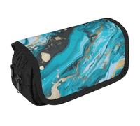 STVNKML Turquoise Blue Gold Marble Pencil Case Organizer - Large Capacity 3 Compartment Pencil Pouch for Adults, Portable Makeup Bag & Aesthetic Stationery Bag with Zipper (8.7x4.3) Unisex Gift