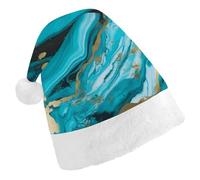 STVNKML Turquoise Blue Gold Marble Santa Hat for Adults Christmas Hat Xmas Santa Hats Cap for Costumes Holiday Party Supplies