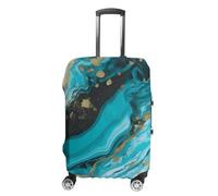 STVNKML Turquoise Blue Gold Marble Suitcase Covers for Luggage - Elastic Luggage Cover Protector, Double-sided Washable Suitcases Sleeve for 19-32 Inch Luggage, white, L, Turquoise Blue Gold Marble