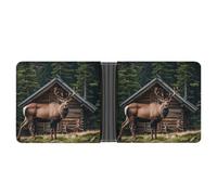 STVNKML Two Mallard Ducks Leather Bifold Wallet with 2 Hidden Pockets 6 Card Slots Slim Wallets for Cash, Cards, And ID, Mountain cabin moose, One Size, Modern
