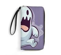 STVNKML Two Pugs Wearing Hats Womens Wallet Leather Coin Purse Clutch Wristlet Travel Long Wallets Card Organizer, Cartoon ghost, 19.7x10.5cm