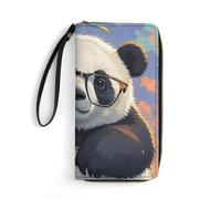 STVNKML Two Pugs Wearing Hats Womens Wallet Leather Coin Purse Clutch Wristlet Travel Long Wallets Card Organizer, Panda with a tilted head, 19.7x10.5cm, Modern