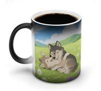 STVNKML Two Wolf Hug Color Changing Mug 11oz Heat Activated Coffee Mug Novelty Cup with Funny Designs Magic Ceramic Mugs for Christmas Gift Birthday Wedding
