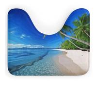 STVNKML U Shaped Toilet Rug Washable Non-Slip Bathroom Contour Rug Sea Sky Palm Tree Quick Dry Coral Fleece Bath Room Floor Mat Absorbent Soft Toilet Mat Ultra Thin Bathroom Mats 16x20 Inch
