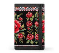 STVNKML Ukrainian Embroidery Style Rose Wallet Men's Trifold Wallet And Coin Pocket Slim Card Holder Wallet for Men Money Clip