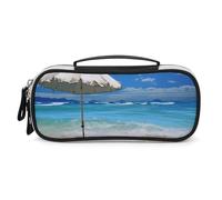 STVNKML Umbrella on Beach Pencil Case - PU Leather Pencil Bag Multifunctional Zipper Pouch Bags Small Makeup & Stationery Organizer for Office, Travel, Men & Women (8.3x4.3x1.8in