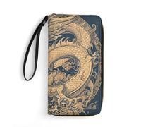 STVNKML Umbrella on Beach Womens Wallet Leather Coin Purse Clutch Wristlet Travel Long Wallets Card Organizer, Blue Oriental Dragon, 19.7x10.5cm
