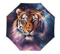 STVNKML Umbrella, Windproof Double Canopy, Galaxy Tiger Oversize UV Protection Waterproof Stick Umbrella for Men & Women, Lightweight & Portable 3-Fold Travel Umbrellas, white, Automatic