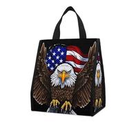STVNKML USA Flag Patriotic Eagle Reusable Insulated Lunch Bag 9L Foldable Cooler Bag with Aluminum Foil Liner Washable Leakproof & Lightweight Lunch Tote for Work Picnic Beach Gym
