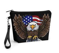 STVNKML USA Flag Patriotic Eagle Travel Makeup Bag Large Capacity Toiletry Bag with Handle - Waterproof PU Leather Cosmetic Organizer Bags