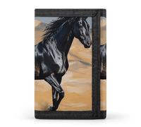 STVNKML USA Flag Slim Wallets for Men Money Clip Card Holder Wallet Men's Trifold Wallet And Coin Pocket, Black arabian horse, One Size, Modern