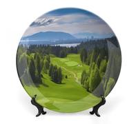 STVNKML Vancouver Golf Course Ceramic Decorative Plate 7inch Bone China Decorative Plates Dishes with Display Stand Personalized Bone China Decorative Plate with Memorial Gifts for Home Decor