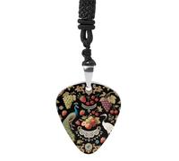 STVNKML Vintage Fruit & Bird Print Guitar Pick Holder Necklace Stainless Steel Music Pendant with Adjustable 60cm Cord Functional Jewelry for Guitarists & Music Lovers, Unisex Hip Hop Punk Accessory
