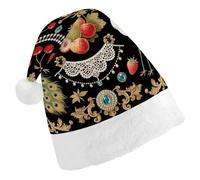 STVNKML Vintage Fruit & Bird Print Santa Hat for Adults Christmas Hat Xmas Santa Hats Cap for Costumes Holiday Party Supplies
