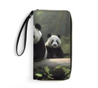 STVNKML Visual Illusion Womens Wallet Leather Coin Purse Clutch Wristlet Travel Long Wallets Card Organizer, Cute Panda, 19.7x10.5cm