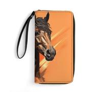 STVNKML Visual Illusion Womens Wallet Leather Coin Purse Clutch Wristlet Travel Long Wallets Card Organizer, Orange background with horse head, 19.7x10.5cm