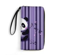 STVNKML Visual Illusion Womens Wallet Leather Coin Purse Clutch Wristlet Travel Long Wallets Card Organizer, Purple striped panda, 19.7x10.5cm, Modern