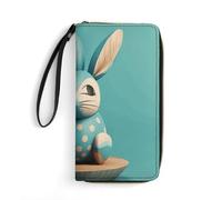 STVNKML Visual Illusion Womens Wallet Leather Coin Purse Clutch Wristlet Travel Long Wallets Card Organizer, Wooden Bunny, 19.7x10.5cm, Modern