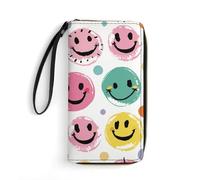 STVNKML Visual Illusion Womens Wallet Leather Coin Purse Clutch Wristlet Travel Long Wallets Card Organizer, Pastel Color Smiley Face, 19.7x10.5cm, Modern