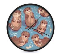 STVNKML Wall Clock, Animal Cute Brown Otters Wall Clocks for Living Room Decor Kitchen Clocks Wall - 10 Inch Round Bathroom Wall Clock Silent Non-Ticking