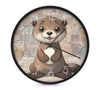 STVNKML Wall Clock, Cartoon Cute Otter Wall Clocks for Living Room Decor Kitchen Clocks Wall - 10 Inch Round Bathroom Wall Clock Silent Non-Ticking