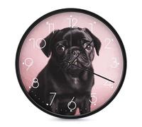 STVNKML Wall Clock, Cute Black Pug Wall Clocks for Living Room Decor Kitchen Clocks Wall - 10 Inch Round Bathroom Wall Clock Silent Non-Ticking
